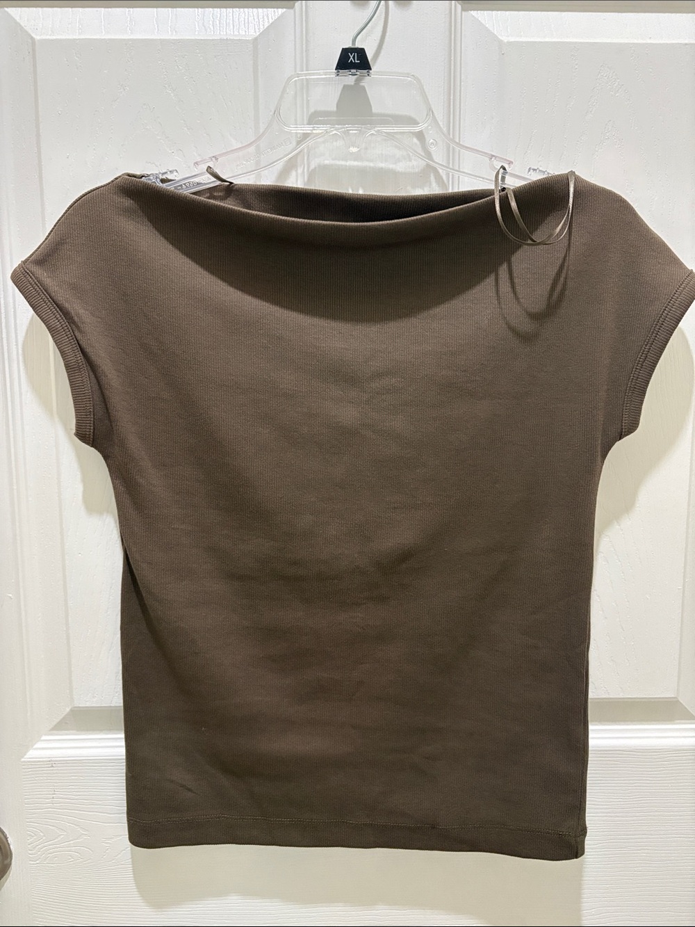 Zara Brown Boatneck Cap Sleeve Top